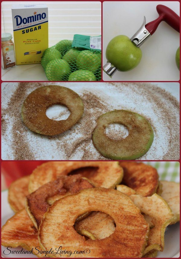 crispy cinnamon apple chips collage