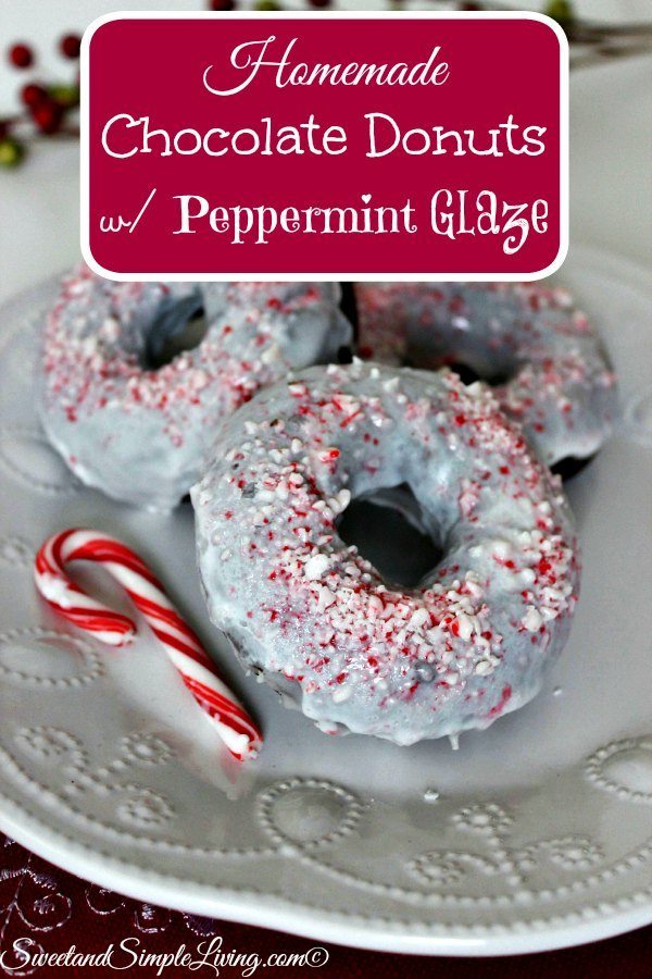 homemade chocolate donuts with peppermint glaze